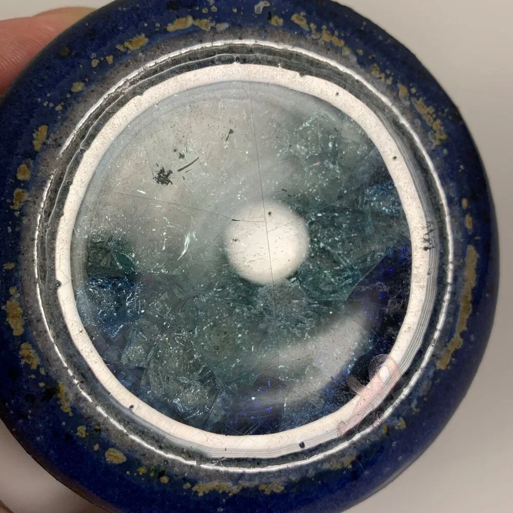 Salterra Spice Shaker Blue Ceramic Pottery w/ Geode Crackle Glass